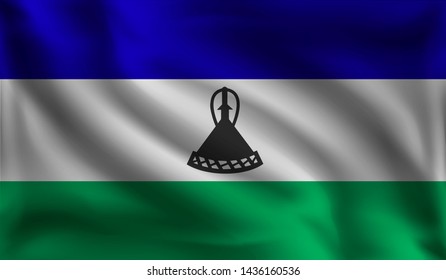Waving Lesotho flag, the flag of Lesotho, vector illustration