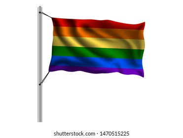 Waving LGBT flag on flagpole on isolated background, flag of LGBT, vector illustration