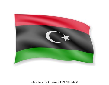 Waving Libya flag on white. Flag in the wind vector illustration.