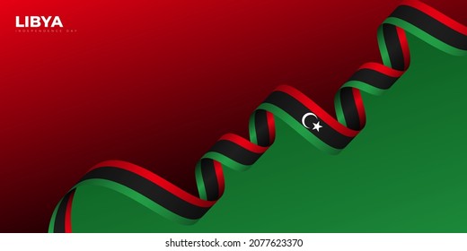 Waving Libya flag ribbon design. Libya Independence day template design. Good template for libya National day design.