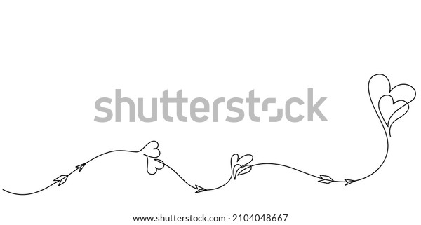 Waving line with heart and arrows.\
Valentines day decoration. Continuous one line drawing. Icon love\
decoration for wedding and holidays. Vector\
illustration