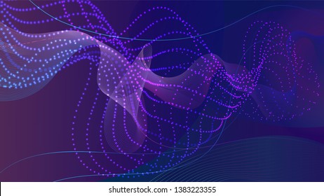 Waving lines, shapes and points forming abstract digital background with deep blue space for your technology projects