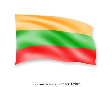 Waving Lithuania flag on white. Flag in the wind. Vector illustration