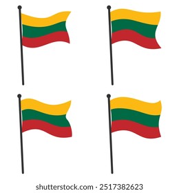 Waving Lithuania Flags Collection with Poles, Isolated on White Background. Editable or Scalable Flat Style Vector Illustration in EPS Format for Graphic Design and Print Elements
