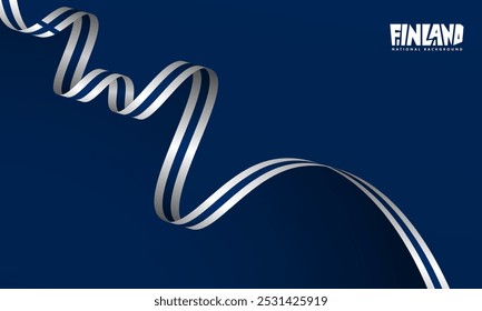 Bandeira da finlândia longa acenando sobre fundo azul. Antecedentes nacionais finlandeses. Campanha do dia da independência da Finlândia