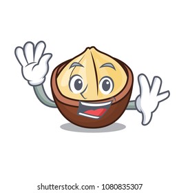 Waving macadamia character cartoon style