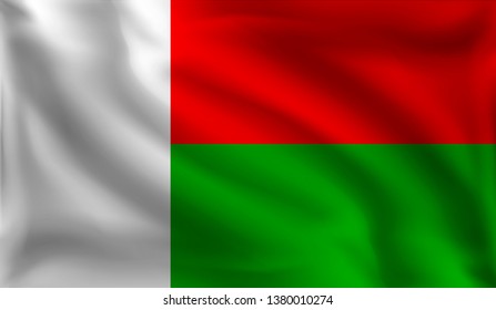 Waving Madagascan flag, the flag of Madagascar, vector illustration