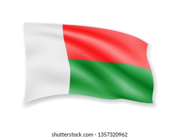 Waving Madagascar flag on white. Flag in the wind vector illustration.