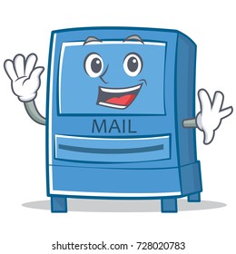 Waving mailbox character cartoon style