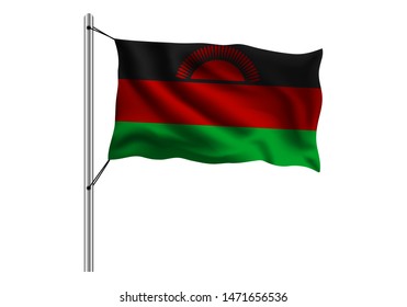 Waving Malawi  flag on flagpole on isolated background, flag of Malawi, vector illustration