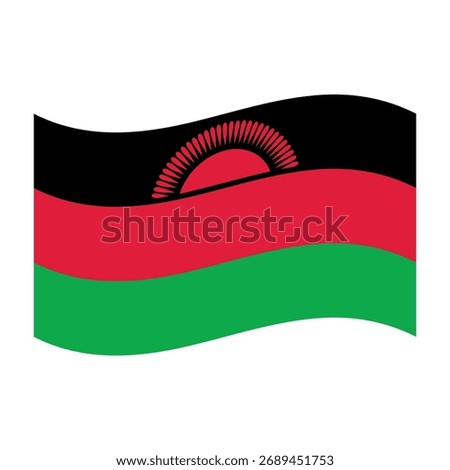 Waving Malawi Flag with Rising Sun Symbol