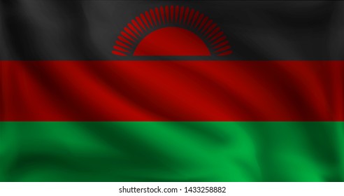 Waving Malawi flag, the flag of Malawi, vector illustration