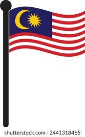 Ondeando la bandera de Malasia con el asta de la bandera . Bandera de Malasia , Malasia bandera ilustración vectorial