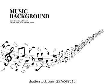 Waving melody lines and musical note particles background