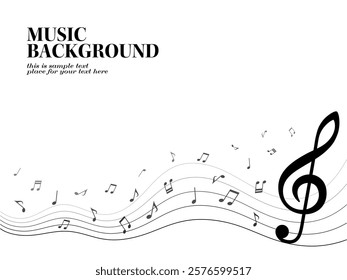 Waving melody lines and musical note particles background