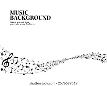 Waving melody lines and musical note particles background