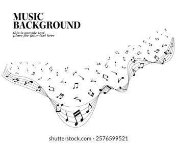 Waving melody lines and musical note particles background