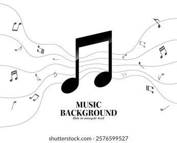 Waving melody lines and musical note particles background