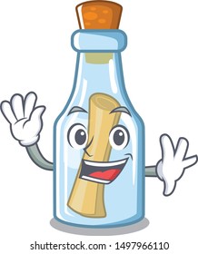 Waving message in bottle on the cartoon