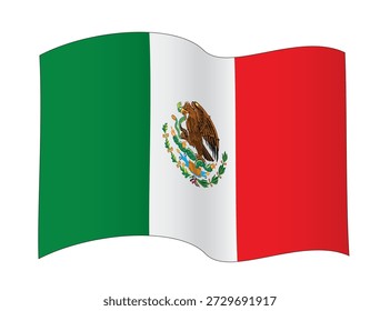 Bandeira mexicana acenando na configuração de onda única, ilustração vetorial isolado no fundo branco, eps