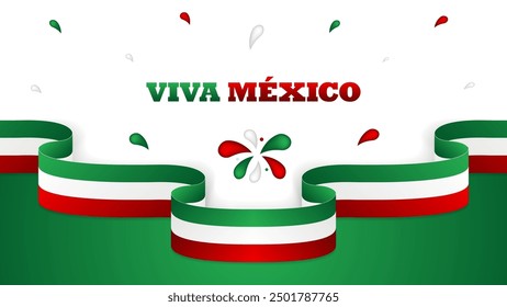 Waving Mexican Flag, vector illustration.Viva México translates to Long live Mexico in English.