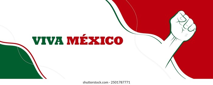 Waving Mexican Flag, vector illustration.Viva México translates to Long live Mexico in English.