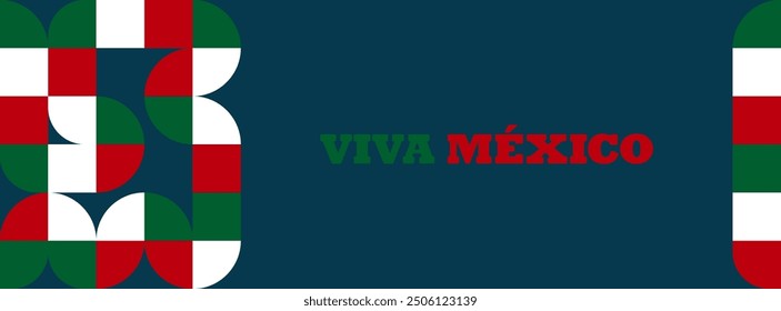 Waving Mexican Flag, vector illustration.Viva México translates to Long live Mexico in English.