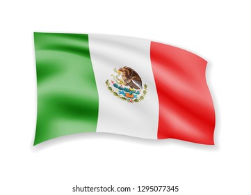 Waving Mexico flag on white. Flag in the wind vector illustration.