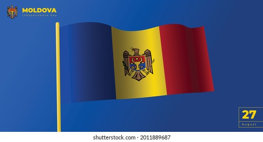 ondeando el diseño de la bandera de Moldavia sobre fondo azul. buena plantilla para el diseño del Día de la Independencia de Moldavia.