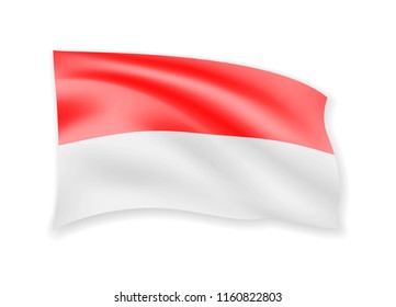Waving Monaco flag on white. Flag in the wind. Vector illustration