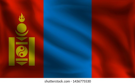 Waving Mongolia flag, the flag of Mongolia, vector illustration