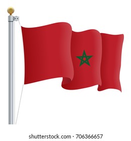 Waving Morocco Flag Isolated On A White Background. Vector Illustration. Official Colors And Proportion. Independence Day