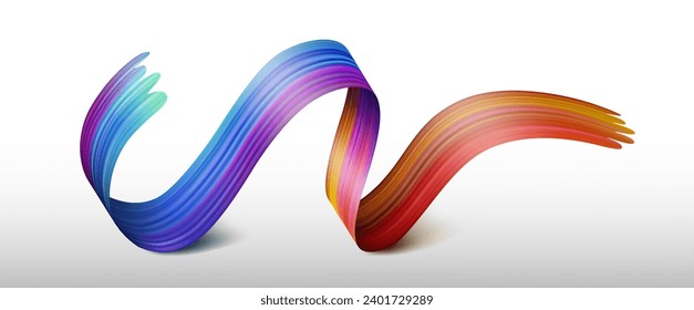 Waving Multicolor Gradient Ribbon, Brushstroke Texture, Vector Illustration