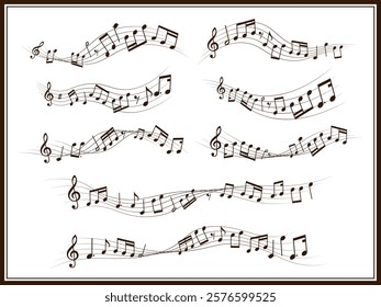 Waving musical note melody decoration set