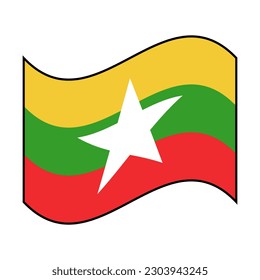 Waving Myanmar flag icon in the wind. Vector.