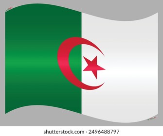 Waving National Flag of Algeria. Algerian flag Swinging. African Country. Algeria flags isolated on grey background. Editable vector EPS available