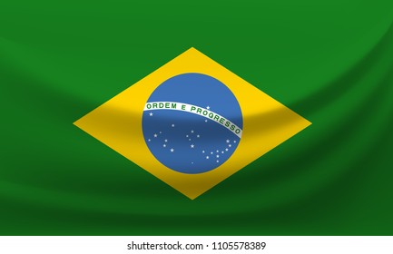 Waving national flag of Brazil. Vector illustration 