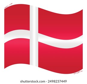 Waving National Flag of Denmark. Danish flag Swinging. European Country. Denmark flags isolated on white background. Editable vector EPS available