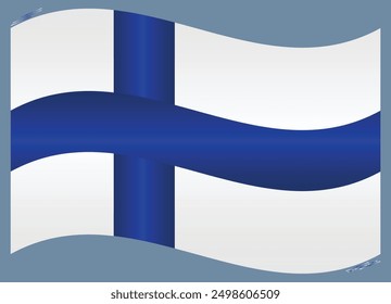 Waving National Flag of Finland. Land of Thousand Lakes flag Swinging. European Country. Finland flags isolated on grey background. Editable vector EPS available