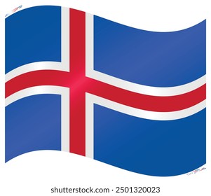 Waving National Flag of Iceland. Icelandic flag Swinging. European Country. Island flags isolated on white background. Editable vector EPS available