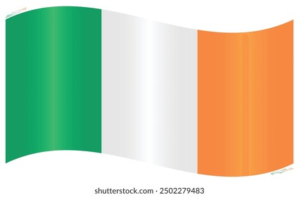 Waving National Flag of Ireland. Irish flag Swinging. European Country. Ireland flags isolated on white background. Editable vector EPS available