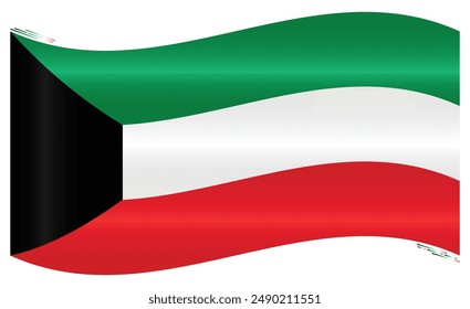 Waving National Flag of Kuwait. Kuwaiti flag Swinging. Middle East Country. Kuwait flags isolated on white background. Editable vector EPS available