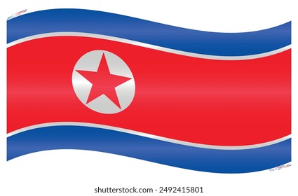 Waving National Flag of North Korea. North Korean flag Swinging. Asian Country. North Korea flags isolated on white background. Editable vector EPS available