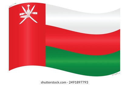 Waving National Flag of Oman. Omani flag Swinging. Middle East Country. Oman flags isolated on white background. Editable vector EPS available