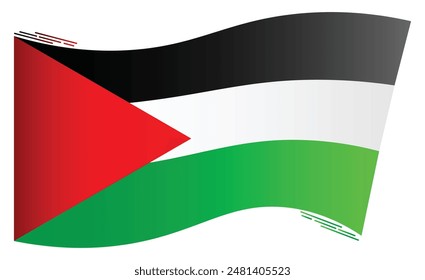 Waving National Flag of Palestine. Palestinian flag Swinging. Middle east. Gaza flag isolated on white background. Editable vector EPS available