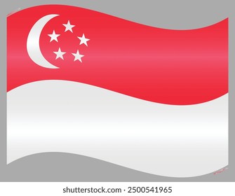 Waving National Flag of Singapore. Lion City flag Swinging. Asian Country. Singapore flags isolated on grey background. Editable vector EPS available