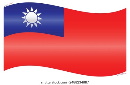 Waving National Flag of Taiwan. Taiwanese flag Swinging. Asian Country. Taiwan flag isolated on white background. Editable vector EPS available