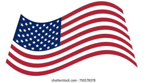 Waving national flag of United States of America isolated on white background. Official colors and proportion of flag of USA.Vector illustration