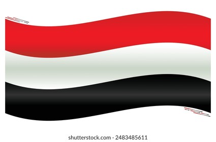 Waving National Flag of Yemen. Yemeni flag Swinging. Middle East. Arab Country flag isolated on white background. Editable vector EPS available