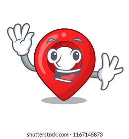 Waving navigation pin location map character cartoon